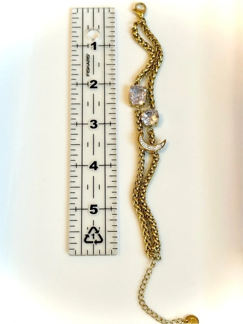 Gold Celestial Crescent Moon Crystal Double Chain Bracelet NWT